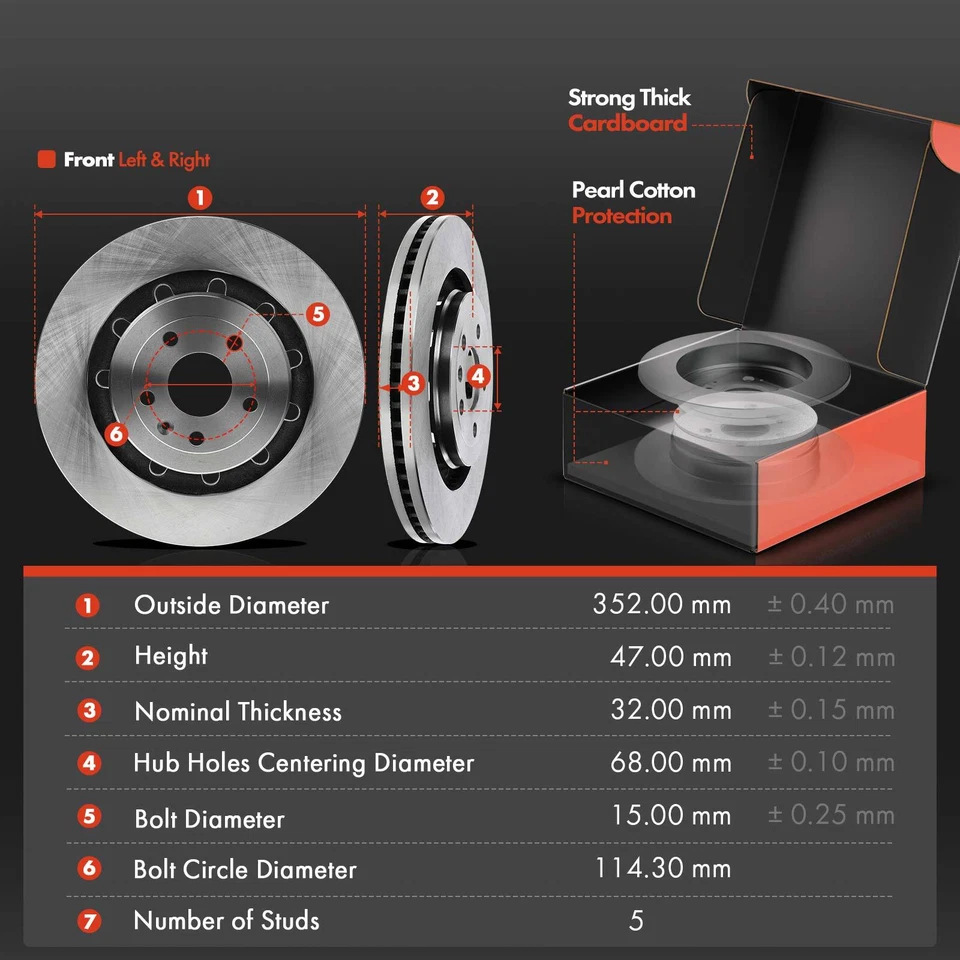Rotor de disco e pastilhas de cerâmica rolamento de cubo para Ford Flex Taurus Lincoln MKS MKT dianteiro - Imagem 2 de 4