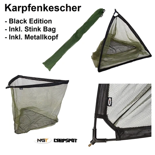 42" Karpfenkescher inkl. Tasche - 107cm Bügelöffnung Landing Net mit Metallblock