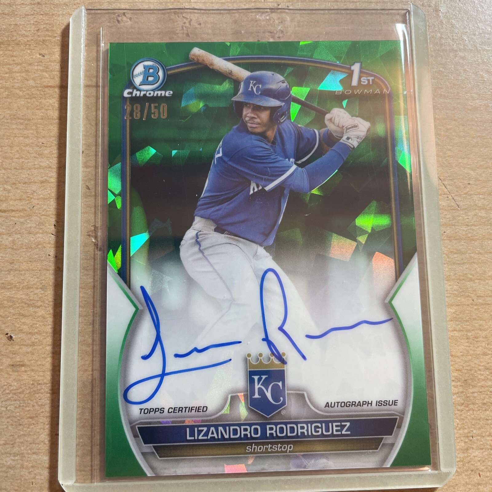 Lizandro Rodriguez 2023 Bowman Chrome Sapphire 1st Green Refractor Auto /50 KC