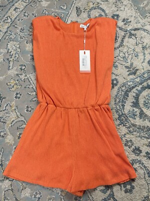 ENDLESS ROSE ORANGE PLEATED SLEEVELESS ROMPER WOMENS XS