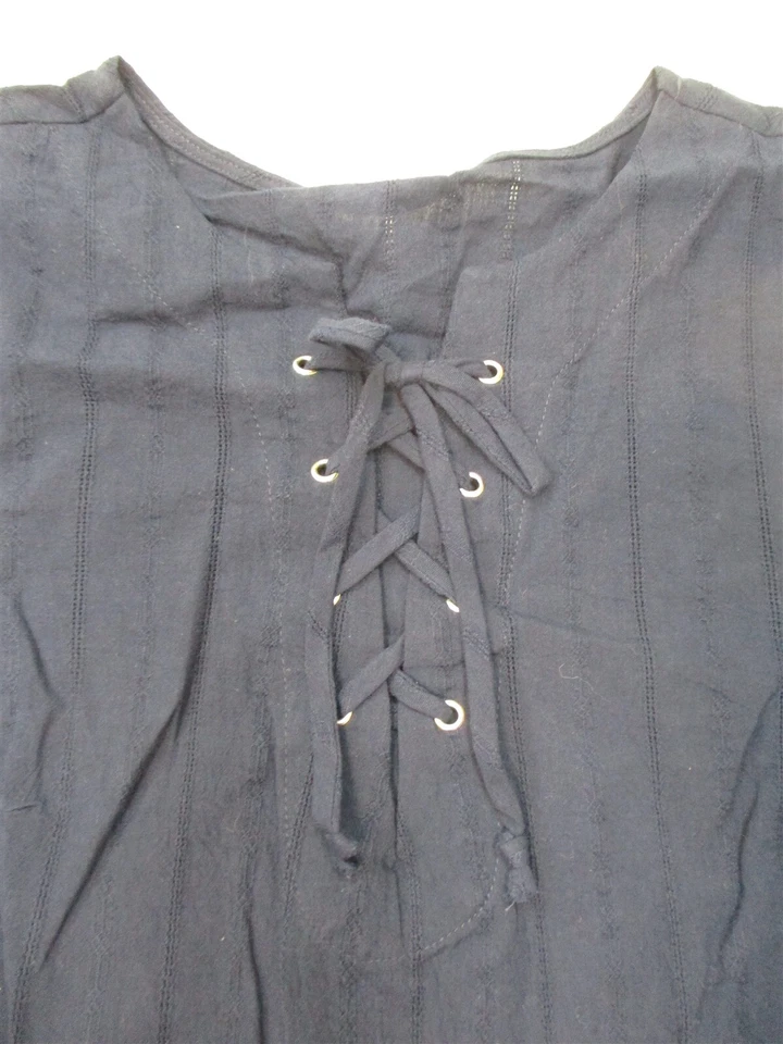 Vestido túnica camisa con cordones azul marino algodón talla S MERONA para mujer Foto 3 de 4