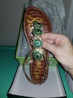 Sam Edelman Galia Effergi Gold Green Sandals Swavorski Crystals Size 8.5