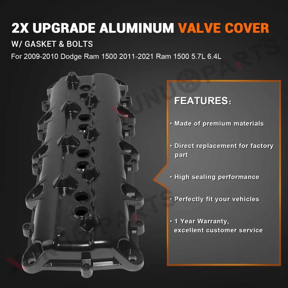 2x Juego de cubiertas de válvula de aluminio para Dodge Ram 1500 2009-2010 2011-2021 Ram 1500 5,7 L Foto 2 de 4