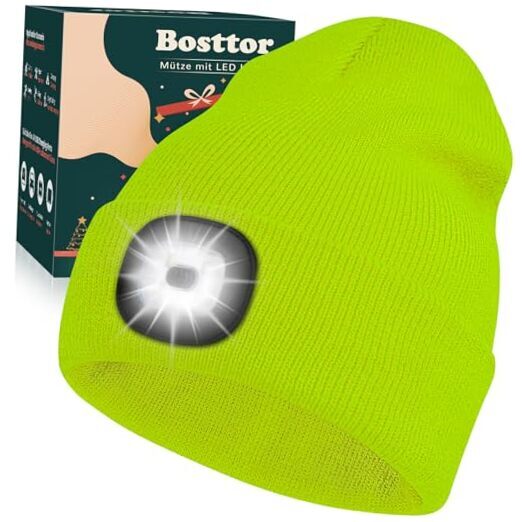 LED Beanie Hat with Light, Rechargeable Headlamp One Size Fluorescent Yellow