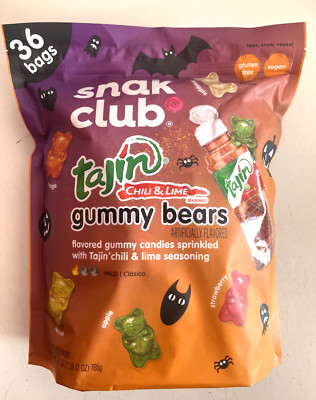 Snak Club Tajin GUMMY BEARS Chili & Lime Seasoned Mild 36 x 0.75 oz Bags Exp7/25