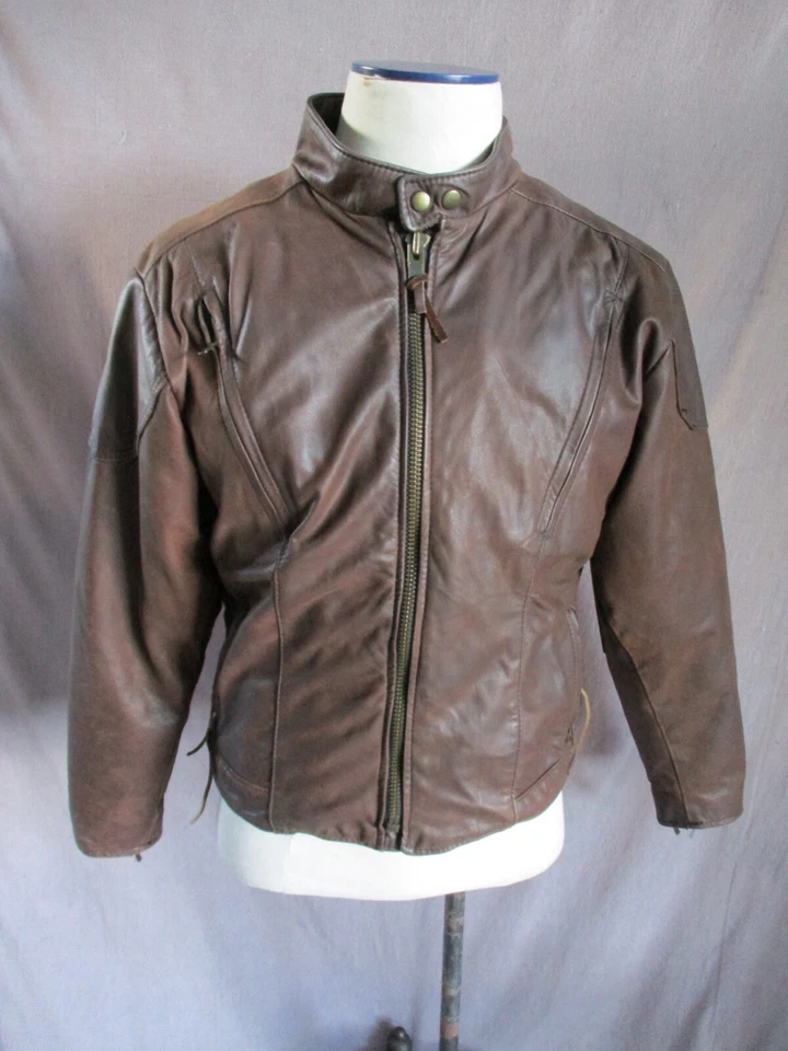 Walter Dyer Marrón Cuero Motociclista Café Racer Chaqueta Grande Foto 2 de 4
