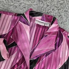 Alfred Dunner Womens 14 Purple Sheen Colorblock Long Sleeve Button Front Shirt