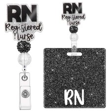 RN Badge Buddy With RN Nurse Badge Reel Retractable Nursing ID Clip Black
