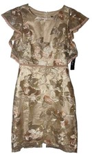 Lulus Women's High Tea Champagne Floral Embroidered Sheer NWT Dress Sz S