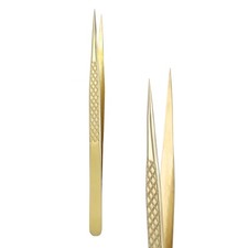 High Precision Eyelash Tweezers Thin Curved Tip Lash Extensions Tweezer, Gold