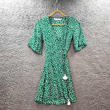 Faithfull The Brand Womens Wrap A-line Dress Size 8 Green White Black Floral