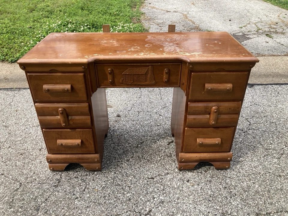 Casa Virginia - Diseño de cabaña de troncos - Tocador y espejo 1940 raro Foto 2 de 4