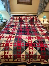 PRISTINE Handmade Queen Quilt - Patriotic Star Design Master Craftsmanship 