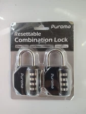 Combination Lock Puroma 2 Pack, Locker 4 Digit Outdoor Padlock NEW