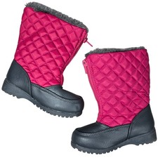 Kids Toddler Girl Pink Quilted Winter Snow Boots Faux Fur Lined Zip Up Size 9