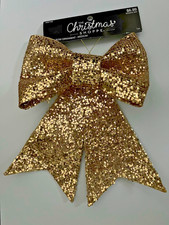 Gold Glitter Christmas Bow Ornament   Medium Size   New with Tag   Holiday Decor