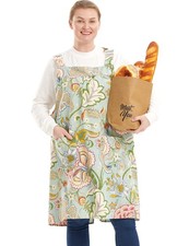 No Ties Plus Size Aprons for Women with Pockets Cotton Linen Baking Kitchen C...