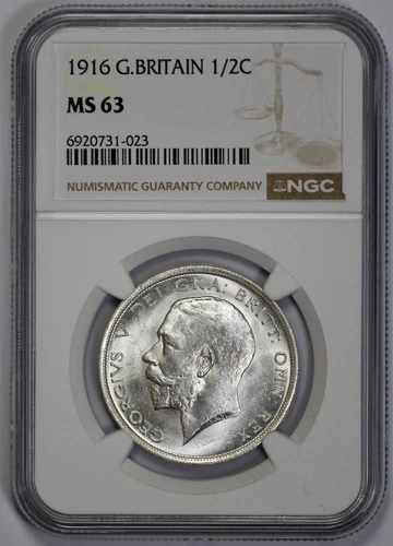 1916 Great Britain Silver 1/2C Half Crown NGC MS 63