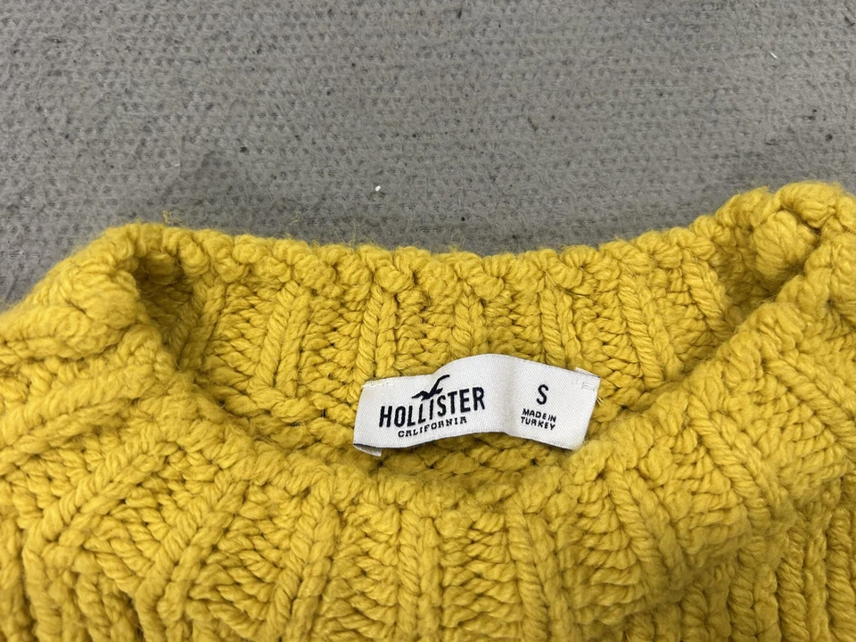 Свитер женский Hollister маленький желтый черный H университетское письмо укороченный вязаный коренастый - Изображение 3 из 4