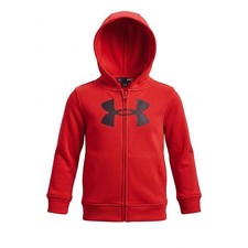 Under Armour Kids Red Full Zip Fleece Hoodie Oversized Logo Sweatshirt 2T