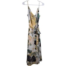 NWT Lulus Inspired Aura White Multi Abstract Print Cowl Midi Dress Gala Size S