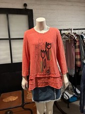 Jess&Jane Cotton Tunic Top Tiered 🌷 Graphic Design Mango M Lg Sleeve 