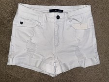 KanCan Women's White Distressed Mid Rise Stretchy Denim Jean Shorts, Size 3/25