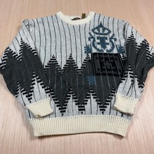 Vintage 80s Grandpa Abstract Sweater geometric print Large men's zig zag