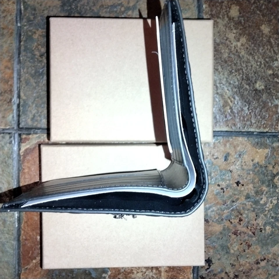 Coach Raised Black Canvas & Leather Wallet Bifold Embossed Leather Jacquard C - Image 4 of 4