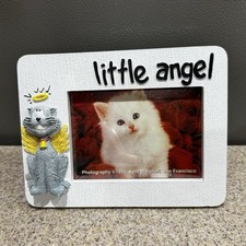 Rare Vtg Cat Picture Frame 5  x7  Little Angel Textured 3  x4.5  Photo Sz in EUC 