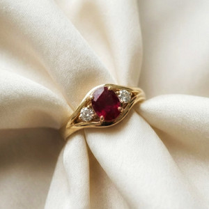 Authentic Gold Plated Garnet & CZ Stone Ring 925 Silver Statement Women's Ring