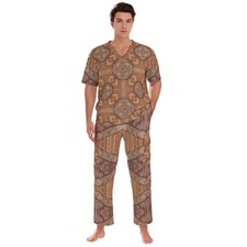 Boho Print Unisex Scrub Set Men Women 2pc Outfit Scrubs Top Plus Pants s - 3xl
