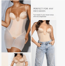 SHAPELLX Women's Tummy Control U Plunge Strapless Bodysuit Shapewear Tan 3XL NEW