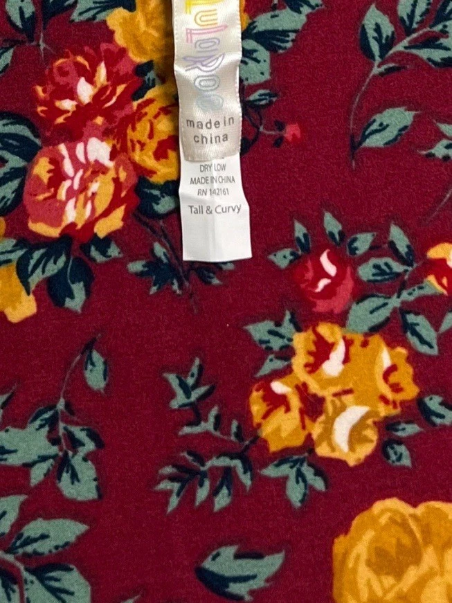 LuLaRoe Leggings TC Alto Curvilíneo Floral BORGOÑA ROJO ROSA Amarillo Otoño Otoño Suave Foto 4 de 4