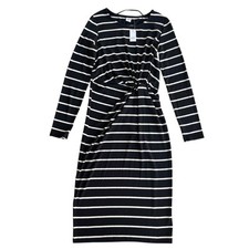 GAP Women S Black Cream Stripe Long Sleeve Soft Spun Knot Midi Knit Dress 519585