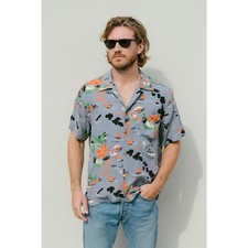 Rare Vintage 40s 50s Hawaiian Button Up Rayon Fish Shirt Top Mens Size Large