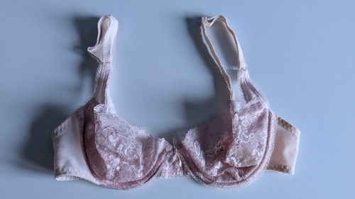 80s VTG Victoria's Secret Lace Bra 34B Sheer Sexy Pale Pink VS Demi Scalloped - Afbeelding 2 van 14