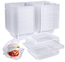 100 Pcs Clear Hinged Plastic Containers with Lids,Individual Cake Slice Contain