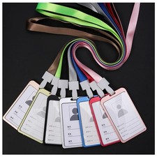 1pc ID Badge Holder Double-Sided Windows Clear Vertical Card Holder with Lanyard