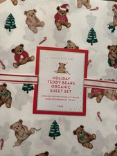 Set/3 POTTERY BARN KIDS ORGANIC HOLIDAY CHRISTMAS TEDDY BEAR TWIN SHEET SET NEW