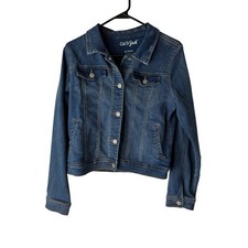 Cat Jack Kids Girls Denim Jacket XL 14 16 Blue Jean Button Front Classic Style