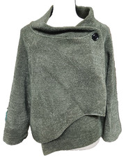 Italian Asymmetrical Drape Neckline and Hem Sweater Green Large Buttery Soft