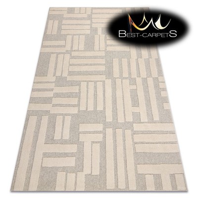 Moderner NATUR 100% WOLLE Teppich FLUX Creme Beige Geometrisch Struktur BESTE QUALITÄT