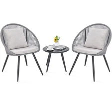 3 Piece Patio Furniture Set with Seat & Back Cushions, Tempered Glass Tabletop