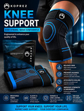 Koprez Knee Support Brace Compression Adjustable One Size Black/Blue