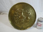 17thC Brass ALMS Cast Script + DEVIL & WOMAN Pictorial Wall Mount 11" Dia.  #U9