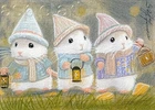 ACEO print limited edition 3 mice with lantern, white mouse by Anna Hoff