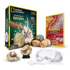 NATIONAL GEOGRAPHIC Break Open 4 Geodes Science Kit w/ Goggles  Display