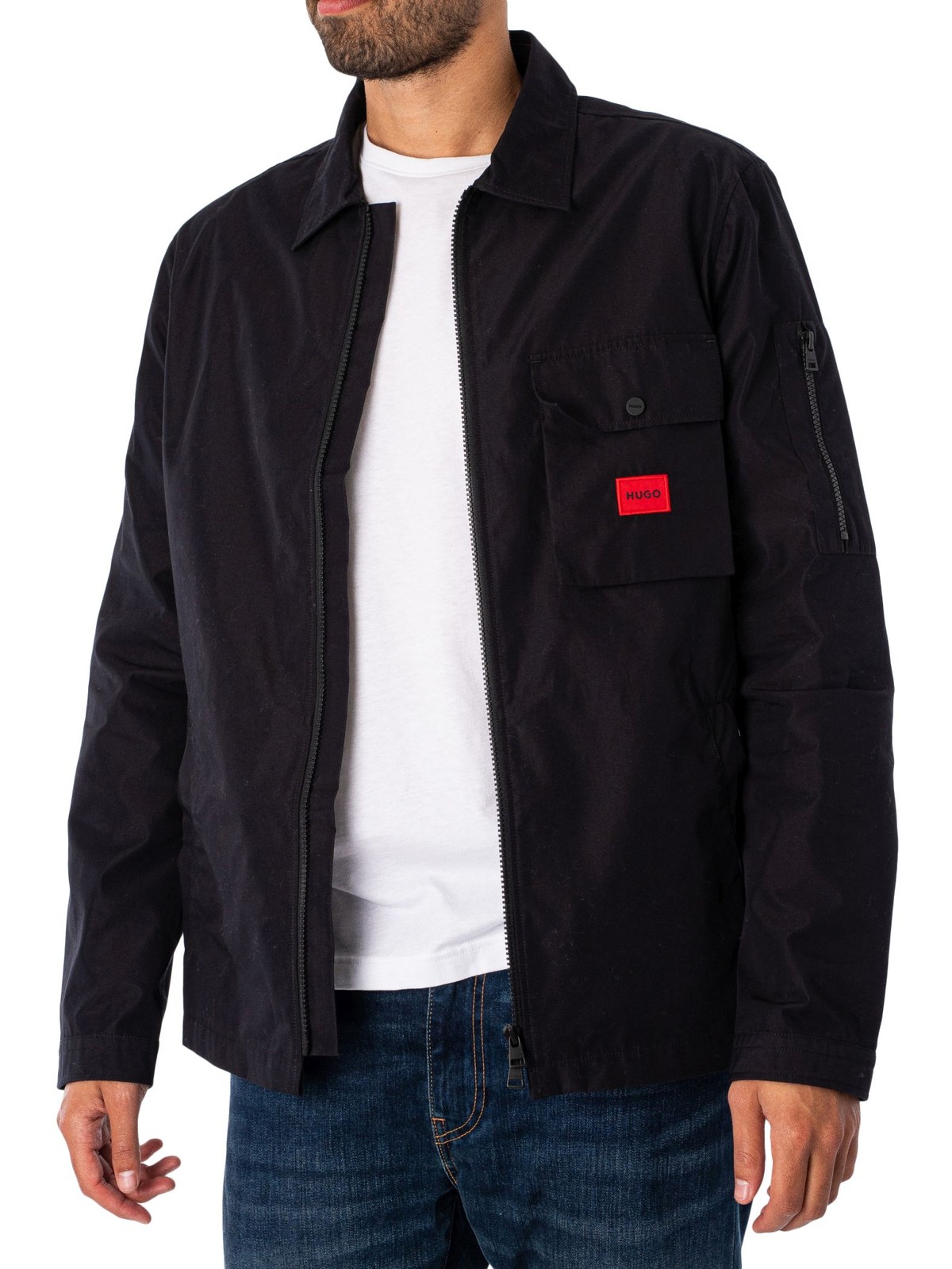 Hugo Emmond Patch Pocket Logo Regular Fit Zip Through Overshirt - Black - Image 2