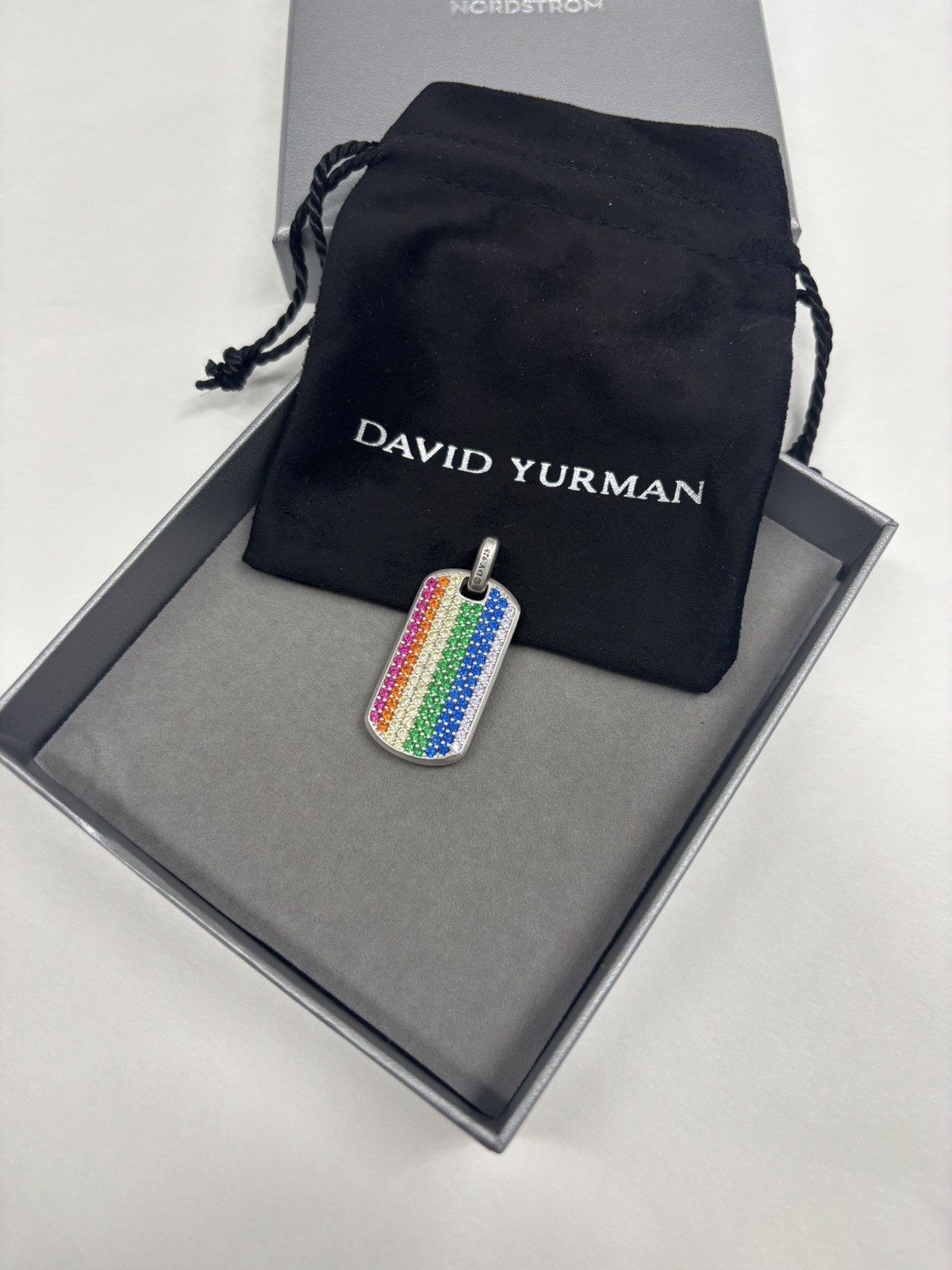 David Yurman 35mm Sterling Silver Rainbow Streamline Dog Tag Pendant